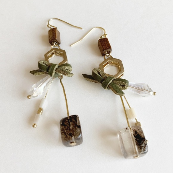 Jewelry - Natural Stone Leather Bow Knot Linear Earrings